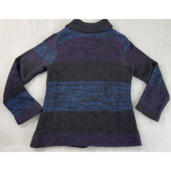 WinterSilks Y2K Wool Silk Lined Knit Cardigan L Gray Blue Purple Colorblock NWT - Picture 2 of 10